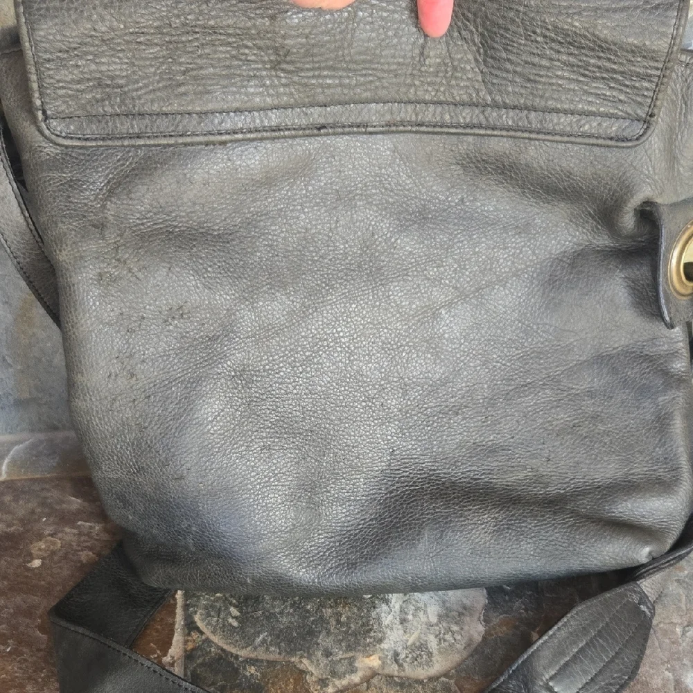 Vinatage Burberry Dark Gray Leather Messenger Bag